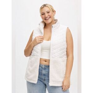 Tek Gear White Sherpa Mixed Media Vest Size L Cozy Zip Front NWOT Outdoor Winter